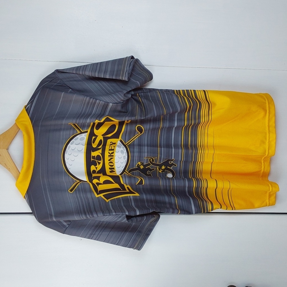 Brass Monkey| Novelty Yellow and Gray Shirt Polo Golf Preppy Short Sleeve Sz.L